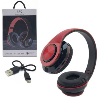 Гарнитура полноразмерная Bluetooth B39 Black/Red. Рабочий диапазон 10м. Время разговора 6 часов. Время ожидания: 15 часов.