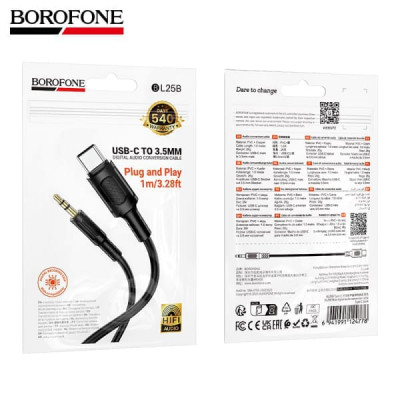 АКЦИЯ!!! Аудио переходник Type-C(AM)-Jack3,5(AF) BOROFONE BL25B 1м, ПВХ, Black. Продается КРАТНО 30шт!!!