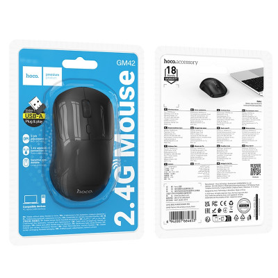 Мышь беспроводная HOCO GM42 Black. 2.4G Bluetooth. DPI: 800-1200-1600, 4 кн. Материал: ABS. Размер: 110х59х36мм.