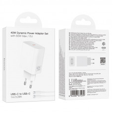 СЗУ-USB-C (Type-C)-Type-C HOCO C162A 1м, PD40W, White. (maximum 60W)