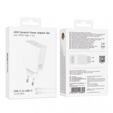 СЗУ-USB-C (Type-C)-Type-C BOROFONE BA109A 1м, PD40W, GaN, White (maximum 60W).