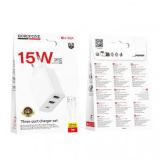 СЗУ-2USB-USB-C Micro BOROFONE BA105A 1м, 15W, White. Выход: USB-C: 5V/3A; USB-A1/A2 5V/2.4A; USB-C+USB-A1+USB-A2 5V/3A.