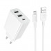 СЗУ-2USB-USB-C Micro BOROFONE BA105A 1м, 15W, White. Выход: USB-C: 5V/3A; USB-A1/A2 5V/2.4A; USB-C+USB-A1+USB-A2 5V/3A.