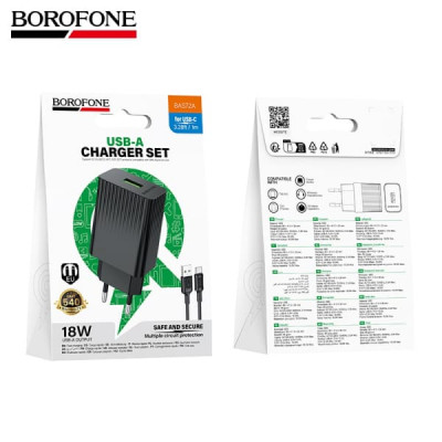 АКЦИЯ!!! СЗУ-USB Type-C BOROFONE BAS72A 1м, QC3.0, 18W, Black. Продается КРАТНО 10шт!!!