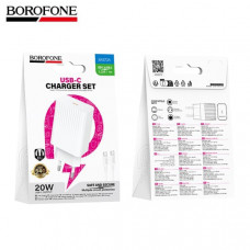 АКЦИЯ!!! СЗУ-USB-C (Type-C)-Type-C BOROFONE BAS73A 1м, PD20W, White. Продается КРАТНО 10шт!!!