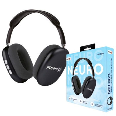 Гарнитура беспроводная полноразмерная Bluetooth FUMIKO NEURO, Black. Время работы до 4 часов. Дистанция работы до 10м. Врмя зарядки 1-2 часа. Диаметр динамика 40мм. Поддержка MicroSD.