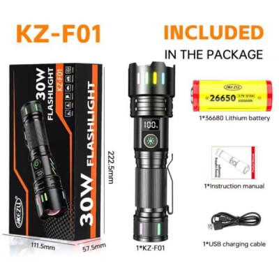 Фонарь ручной Kezu KZ-F01 30W. Индикатор заряда батареи цифровой.