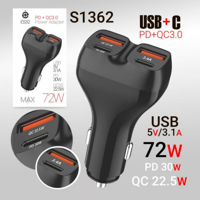 АЗУ-USB-USB-C Deespi ES32 PD30W+QC3.0 22.5W, 72W(MAX), 5V, 3.1A, Black