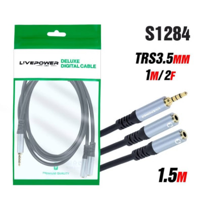 Кабель Аудио переходник 3,5 Jack (AM) - 2х3,5 Jack (AF) Live-Power Premium AY-332, 1,5м