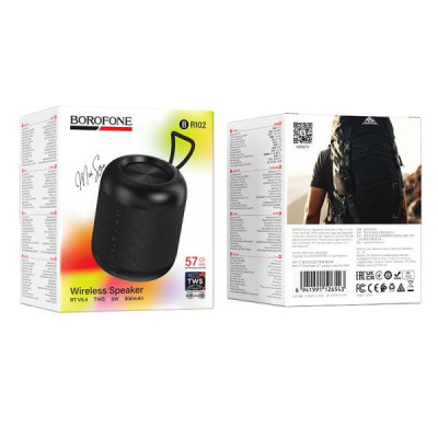 Портативная колонка Borofone BR102 Obsidian Black. Емкость аккумулятора: 800mAh. Время зарядки: 2.5 ч. Время пользования: 3 ч. Динамик: 57мм; мощность: 5W. Поддерживает воспроизведение по Bluetooth и сопряжение TWS. Материал: ABS. Размер: 84х84х103м. Вес: