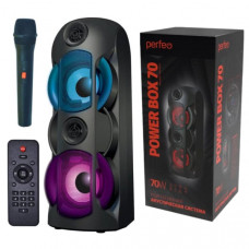Активная напольная колонка Perfeo Power Box 70 EQ,USB, microSD, AUX, FM, MIC, TWS, черный. Аккумуляторная батарея Li-ion: 7,4 В/4400 мАч. Время полной зарядки аккумулятора 4-5 часов. Время работы от аккумулятора до 5 часов. Динамик ВЧ 10 Вт (O 3,80 см, 4 