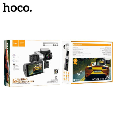 Видеорегистратор HOCO DI64 2 камеры+камера заднего вида (версия Wi-Fi). TF Micro SD до 128GB. Емкость аккумулятора: 150 мАч. 3 дюйма.