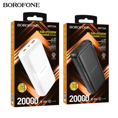 Внешний аккумулятор 20000 mAh Borofone DBT33A 22.5W Black. Емкость: 20000мАч, 74Wh. Номинальная емкость: 11000mAh. Вход: Micro-USB 18W. USB-C PD18W. Выход: USB-C PD20W, USB-A 22.5W Max. Общий выход: 5V/3A макс.