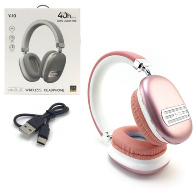 Гарнитура беспроводная полноразмерная BT Y-10 Pink. Дистанция 10м. Время работы 40часов. Время ожидания 200 часов. Время зааврядки 2 часа. Емкость аккумулятора 350 mah.
