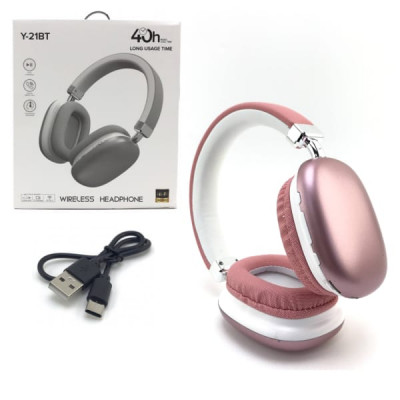 Гарнитура беспроводная полноразмерная BT Y-21BT Pink. Дистанция 10м. Время работы 40часов. Время ожидания 100 часов. Время зааврядки 2 часа. Емкость аккумулятора 200 mah.
