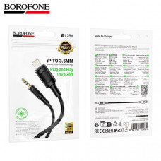 АКЦИЯ!!! Аудио переходник Lightning(AM)-Jack3,5(AM) BOROFONE BL25A 1м, ПВХ, Black. Продается КРАТНО 20ШТ!!!!