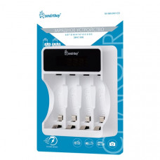 Зарядное устройство 4 слота Smartbuy 508 Ni-Mh/Ni-Cd AA/AAA автоматическое. Возможна совместная зарядка 1-4 аккумуляторов AA и AAA. Зарядка при помощи Type-C (шнур в комплекте). LED-дисплей с индикацией заряда. Ток заряда AA 1800mA, AAA 900mA.