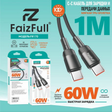 Кабель USB-C/USB-C FaizFull FR168 1м, 60W, мягкая TPU, Black