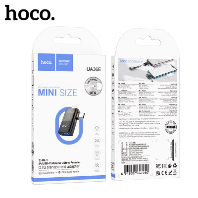 OTG переходник USB(AF)-Lightning(AM)+Type-C(AM) HOCO UA36E, Black