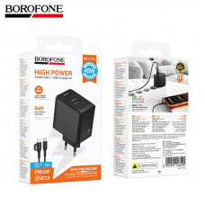 СЗУ-USB-USB-C (Type-C)-Type-C BOROFONE BAS16A 1м, PD45W, Black. Выход: USB-C: 45W; USB-A: 18W, USB-C+USB-A: 30W+10W. Кабель 60W.