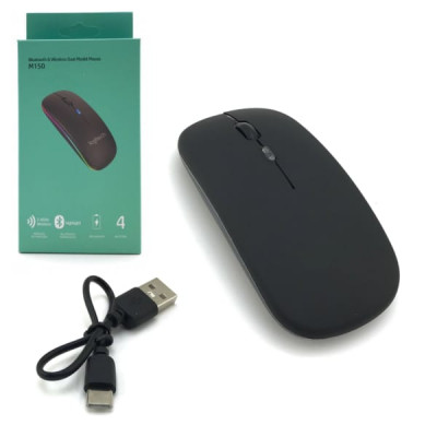 Мышь беспроводная Logit M150 Black. Кабель для зарядки Type-C в к-те. Ультратонкий дизайн. Bluetooth, 2.4ГГц. Передача до 10м. Напряжение 3V. Совместимость Chrome OS, Windows, Mac OS 10.
