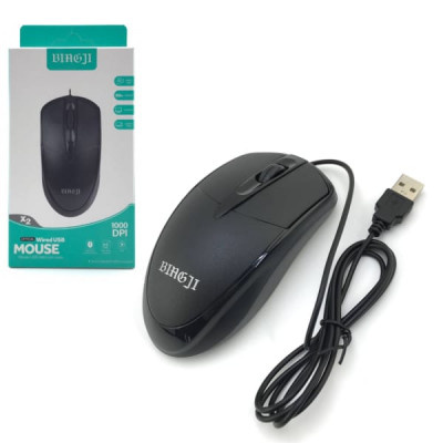 Мышь проводная оптическая Biagji X2 Black. DPI 1000. Кабель 1м.