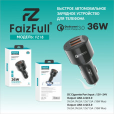 АЗУ-2USB FAIZFULL FZ18 QC3.0 18W+18W, Black