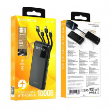 Внешний аккумулятор 10000 mAh Borofone DBT30 Black. Емкость: 10000 mAh 37Wh. Номинальная емкость 5900 mAh (5V Typ 2A). Вход: USB-C: 5V/2A. Кабель USB-A: 5V/2A. Выход: USB-A: 5V/2.1A. Кабель iP/USB-C/Micro USB: 5V/2.1A. Общий выход: 5V/2.1A Max.
