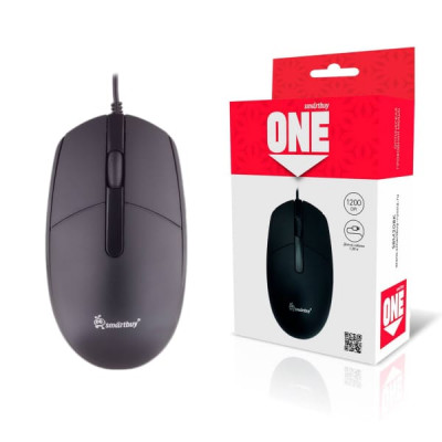 Мышь проводная Smartbuy ONE 208, черный. 3 кн., 1200 dpi. Длина кабеля 1,3 м.