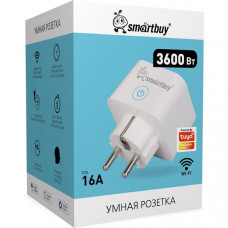 Розетка умная Smartbuy с Wi-Fi, Яндекс Алисой с контролем энергопотребления, белый. Ток 16A, потребляемая мощность:3600 Вт. Тип управления: Bluetooth+WiFi. Управляющее приложение: Алиса.