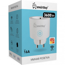Розетка умная Smartbuy с Wi-Fi, Яндекс Алисой с контролем энергопотребления, белый. Ток 16A, потребляемая мощность:3600 Вт. Тип управления: Bluetooth+WiFi. Управляющее приложение: Алиса.