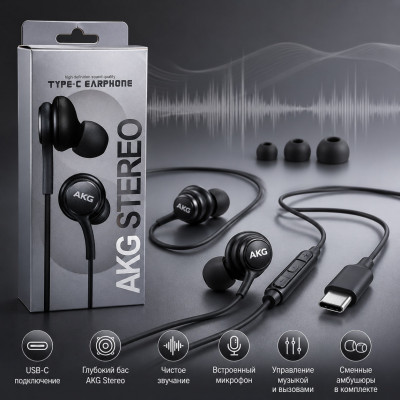 Гарнитура вакуумная SM AKG GA-03-C Black (разъем Type-C)