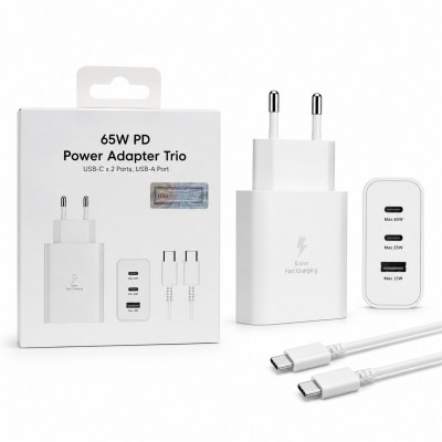 СЗУ-USB-2USB-C (Type-C)-Type-C SM T6530 1м, PD65W(=40W), White