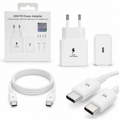 СЗУ-USB-C (Type-C)-Type-C SM 1.8м, PD45W=45W, 5A, White