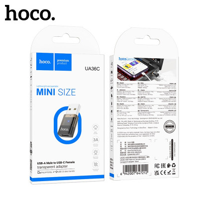OTG переходник USB(папа)-Type-C(мама) HOCO UA36C Black