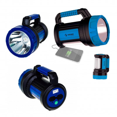 Фонарь-светильник светодиодный, аккумуляторный KOSMOS PREMIUM 7W LED, зарядка 220V/12V, USB зарядка телефона. 7 Вт HighPower LED (для направленного луча) и 20xSMD LED (для широкого света); Световой поток: 420 лм (направленный луч) и 380 лм (широкий свет);