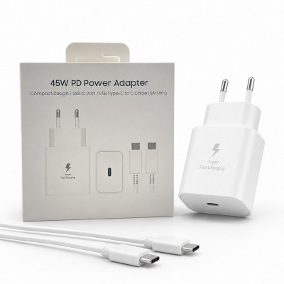 СЗУ-USB-C (Type-C)-Type-C SMG T4510 1,8м, 45W, 5A, ПРЕМИУМ GAN SUPER FAST White(В Упаковке) БЕЗ ЛОГО