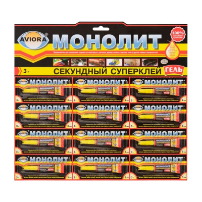 Клей Супер Aviora МОНОЛИТ ГЕЛЬ 3г BL12 (12/288)