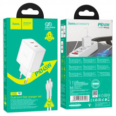 СЗУ-2USB-C (Type-C)-Lightning Hoco N35 1м, PD45W, White