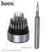 Набор отвёрток HOCO UT11 31в1 Deep space gray. Включает одну магнитную рукоятку и 30 наиболее часто используемых насадок для отверток. Подходит для ремонта и использования бытовых приборов, таких как ноутбуки, мобильные телефоны, игровые приставки, очки и