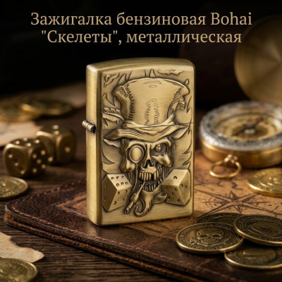 Зажигалка бензиновая Bohai Скелеты, металлическая