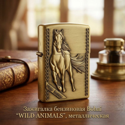 Зажигалка бензиновая Bohai WILD ANIMALS, металлическая