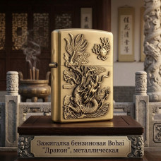 Зажигалка бензиновая Bohai Дракон, металлическая