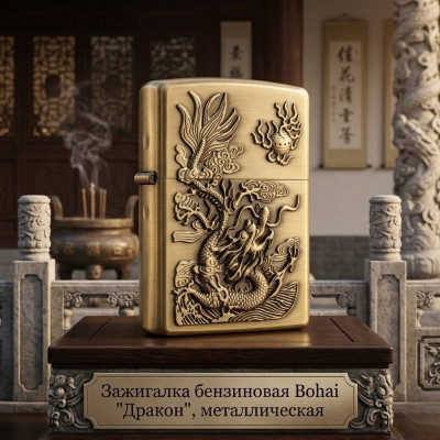 Зажигалка бензиновая Bohai Дракон, металлическая