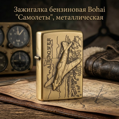 Зажигалка бензиновая Bohai Самолеты, металлическая