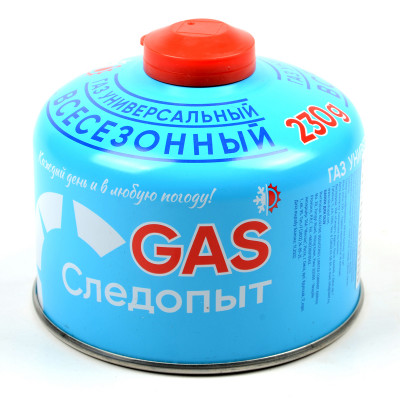 Газ для портативных плит СЛЕДОПЫТ всесезонный метал. баллон, 230гр. резьб  (PF-FG-230R)