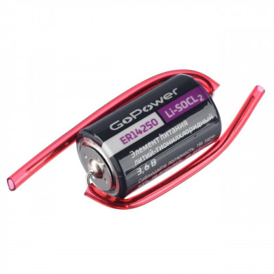 Батарейка GoPower ER14250 1/2AA PC1 Li-SOCl2 3.6V с выводами (1/10/500)