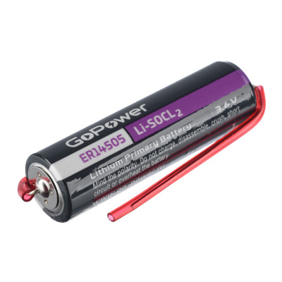 Батарейка GoPower ER14505 PC1 Li-SOCl2 3.6V 2600mAh с выводами (1/10/500)
