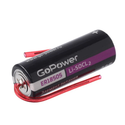 Батарейка GoPower ER18505 PC1 Li-SOCl2 3.6V с выводами (1/20/200)