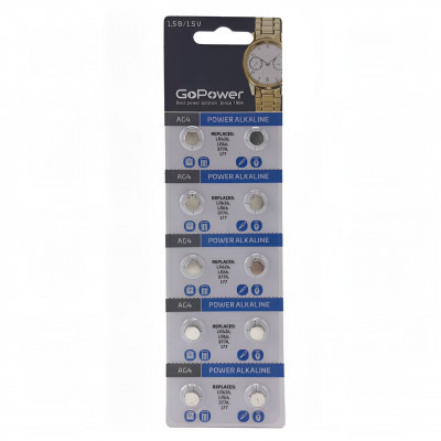 Батарейка GoPower G4/LR626/LR66/377A/177 BL10 Alkaline 1.5V (10/100/3600)